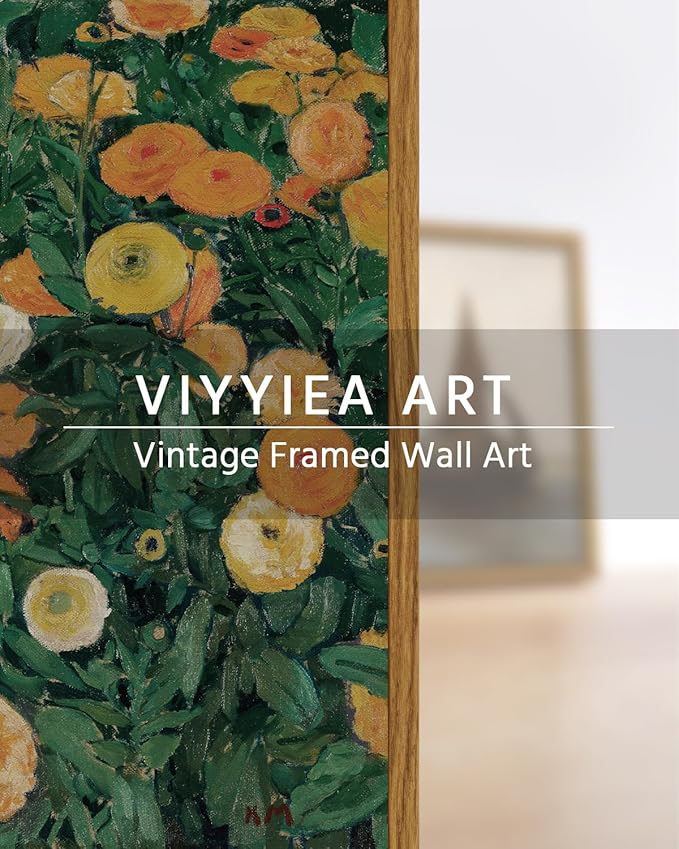 VIYYIEA Framed Canvas Wall Art Home Decor Aesthetic for Living Room, Vintage Wall Art, Framed Prints Painting Flower Artwork Bedroom Pictures Kitchen, Gifts for Friends- Summer Blooms, 16L x 12W