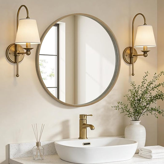 WallBeyond Round Wood Mirror 24" Circle Wall Mirror for Bathroom Round Wall Mirror for Wall Decor, Vanity, Entryway Living Room, Honey