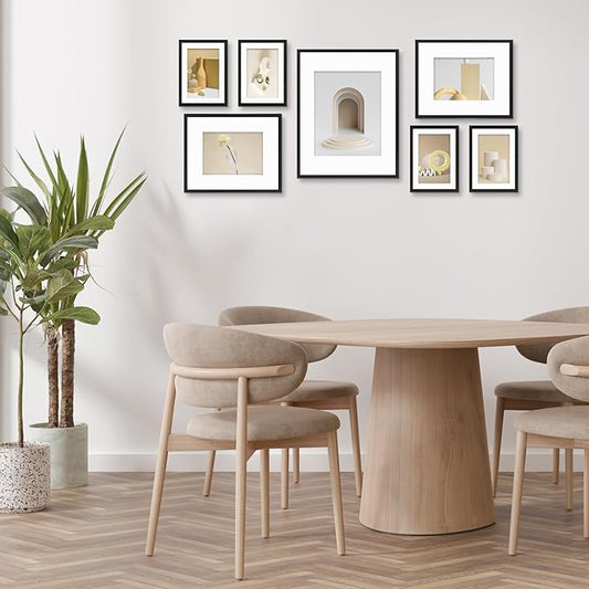 Frametory, Aluminum Picture Frames Set of 7 - Black Gallery Wall Kit - Displays One 11x14, Two 8x10, and Four 5x7 inch Photos for Home Decoration