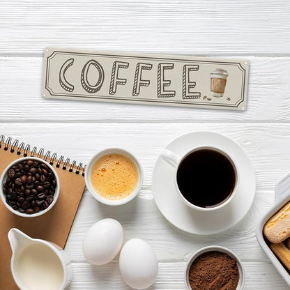 Vintage Coffee Sign Decor, Retro Metal Tin Sign, Home Kitchen Wall Decor, Farmhouse Decorations for Cafe, Coffee Station Decors Decorative Metal Wall Signs 15.8x4 Inches