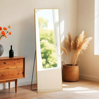 Sweetcrispy 59"x16" Full Length Mirror, Full Body Mirror with Aluminum Alloy Thin Frame, Leaning or Standing, Suitable for Bedroom, Livingroom, Cloakroom, Gold