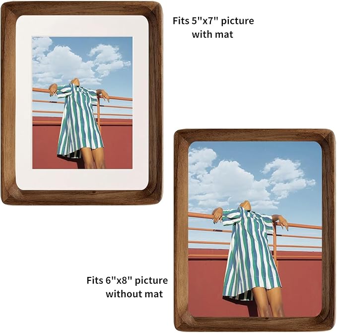 FLECHAZO 6x8 Picture Frame Wood with 5x7 Mat, Natural Solid Walnut Wooden 6 by 8 Photo Frames for Tabletop or Wall Mounting Display