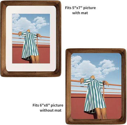 FLECHAZO 6x8 Picture Frame Wood with 5x7 Mat, Natural Solid Walnut Wooden 6 by 8 Photo Frames for Tabletop or Wall Mounting Display