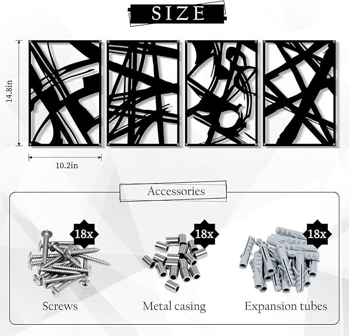 Zzbakress 4 Pieces Abstract Metal Wall Art, Minimalist Art Decoration, Paintings Wall Decor, 3D Structure Sculptures Decor for Living Room Bedroom Bathroom Office (Black style 1)