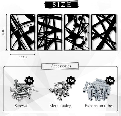 Zzbakress 4 Pieces Abstract Metal Wall Art, Minimalist Art Decoration, Paintings Wall Decor, 3D Structure Sculptures Decor for Living Room Bedroom Bathroom Office (Black style 1)