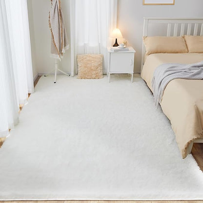 Puremy 6x9 White Area Rugs for Living Room, Fluffy Shaggy Rug for Bedroom, Anti-Skid High Pile Indoor Carpet for Nursery, Kids Room, Bedside, Home Decor