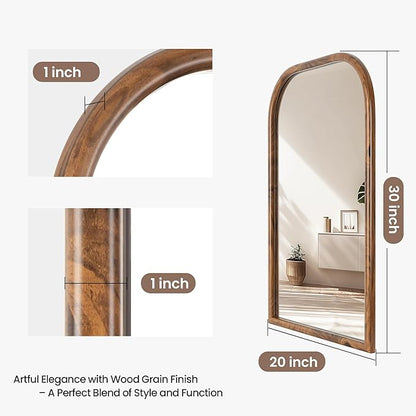 20"x30" Arch Wall Mirror Bathroom Mirror for Wall Mounted, Tempered Glass, Wood Grain Finish Frame Wall Mirror Decorative for Living Room Bedroom Entryway, Natural