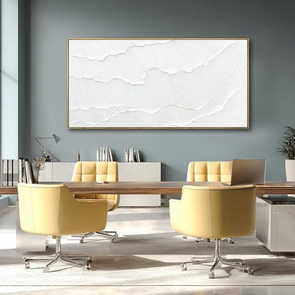 Contemporary White Abstract Hand-drawn Wall Art with Framed Large Canvas Ocean waves Painting for Living Room Bedroom Above Couch Decor 29"x58"