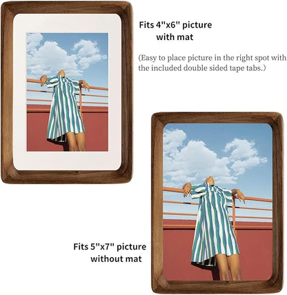 FLECHAZO 5x7 Picture Frame Wood with 4x6 Mat,Natural Solid Walnut Wooden Photo Frames 5 by 7 for Tabletop or Wall Display
