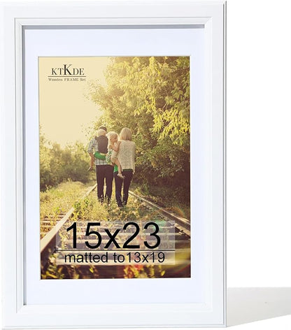 KTKDE 15x23 Picture Frame,Poster Frame Display Pictures 13 x 19 with Mat or 15x23 Without, Tempered Glass,23 by 15 White Wooden Frame Wall Gallery Photo Frame best gift
