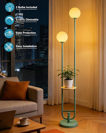 Lightdot 63IN Green Floor Lamp 2 Globe Mid Century Standing Lamps with Bulbs Included Unique Vintage Dimmable Tall Floor Lamp with 5Lbs Heavy Base for Living Room/Wedding/Sofa Beside/Corner Decor