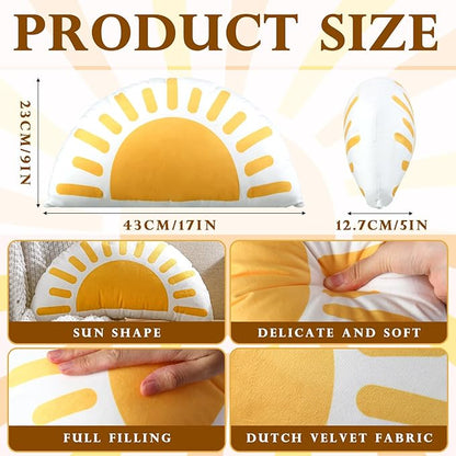 Newwiee Sunshine Throw Pillow Boho Classroom Reading Corner Semicircular Cute Soft Throw Sun Pillow Decorative for Book Center Daily Cushion Semicircular Home Bedroom Playroom Decor 10 x 16 Inch