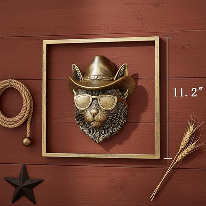 Newinhome Animal Heads Wall Decor (Includes Metal Frame) Resin Animals Sculptures Head Wall Hanging Decoration Gold vintage Wall Sculpture for Living Room Bedroom Office(Bobcat)