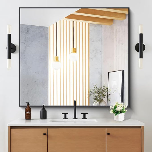 DESBING Black Bathroom Mirror for Wall, 36x40 Inch Rectangle Mirrors with Metal Frame, Modern Vanity Wall Mirror Decor for Entryway Hangs, Bathroom Living Room Horizontal or Vertical