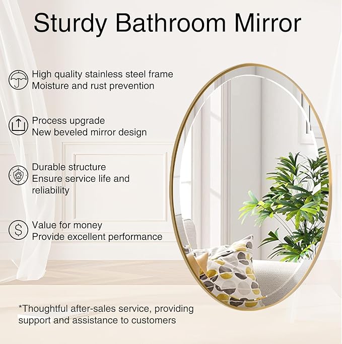POZINO Oval Beveled Mirror, 28"x48" Brushed Gold Bath Mirror with Stainless Steel Frame, Modern Vanity Wall Mirrors for Living Room Bedroom Hallway Entryway, Hangs Vertically or Horizontally