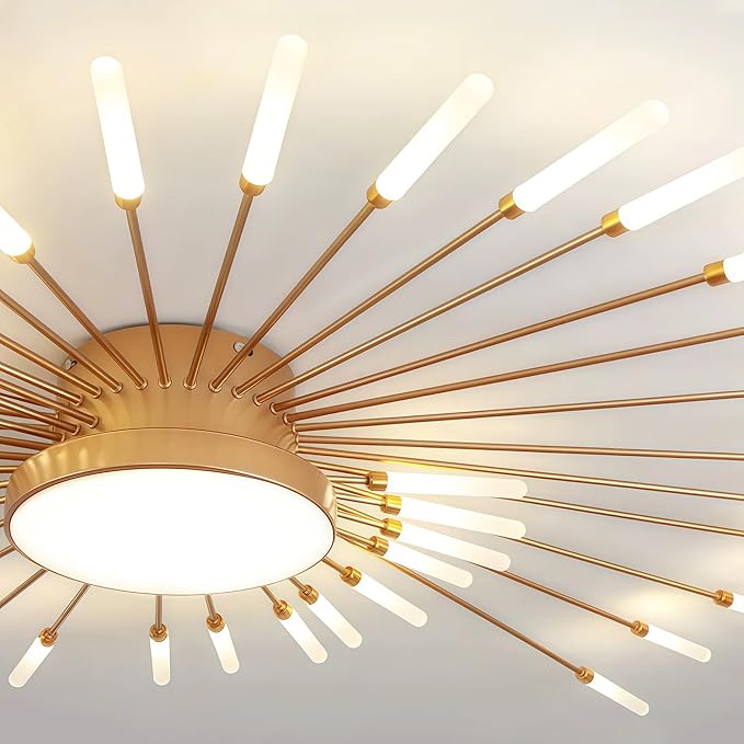 Modern Ceiling Light LED Flush Mount Ceiling Light for Living Room,Kitchen,Dining Room,Bedroom Fireworks Design Dimmable with Remote Control & Memory Function Lighting Fixture (Gold,42 Light)