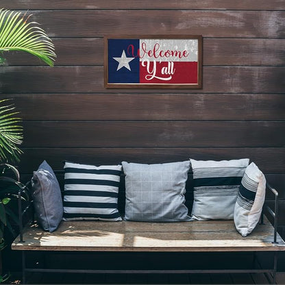Welcome Y'all Sign for Front Door Decor, Texas Flag Wall Art, Welcome Decoration for Home, Rustic Wall Decoration, Wooden Framed Hanging Sign, 15×7.5×0.3 inches