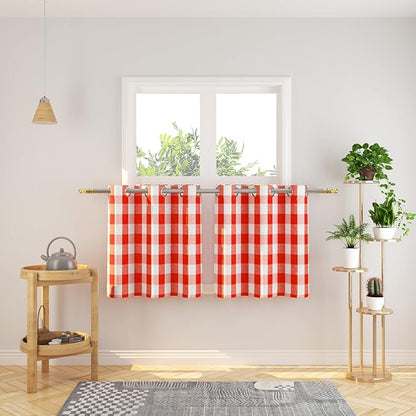 3 Pc Cotton Classic Country Farmhouse Kitchen Window Curtain Grommet Top -Red & White Buffalo Check Tier & Valance Set, 54" x 18" / 32" x 24"