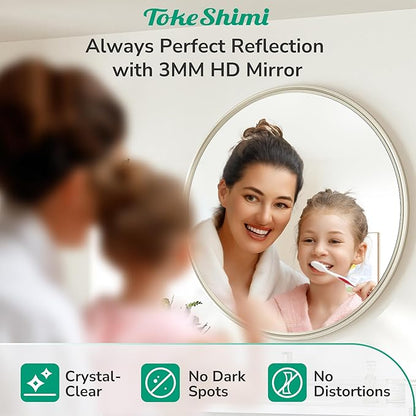 TokeShimi 30 Inch Brushed Nickel Mirror Round Tempered, Shatterproof Bathroom Vanity Mirror Circle, Metal Farmhouse Wall Mounted Mirror for Vanity, Entryway, Bedroom, Restroom, Living Room