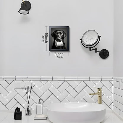 Black and White Bathroom Wall Art, Funny Labrador Dog Canvas Prints Poster, Cute Dog Chewing Toilet Paper Wall Decor, Modern Farmhouse Restroom Bathroom Home 8x10 Inch Framed