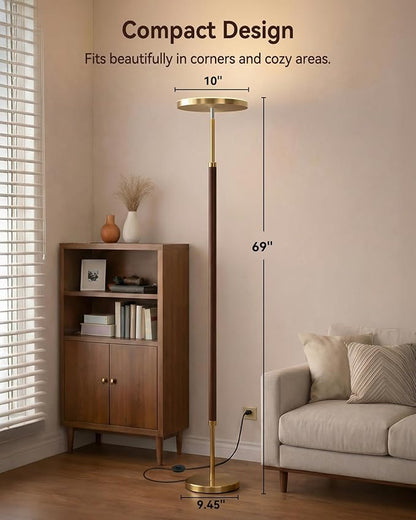 JOOFO Wood Torchiere Floor Lamp, Super Bright Stepless Dimmable LED Uplight Standing Lamp with Remote Adjustable Color Temperature 3000K–6500K with Timer for Living Room Bedroom Office Reading