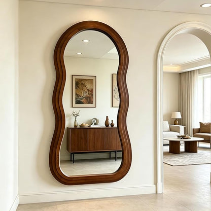 Wavy Full Length Mirror, 71"x33.5" Oversized Organic Floor Mirrors with Triple Layer Solid Wood Frame, Premium Aesthetic Full Body Mirror for Living Room Entryway Hallway, Leaning/Hanging