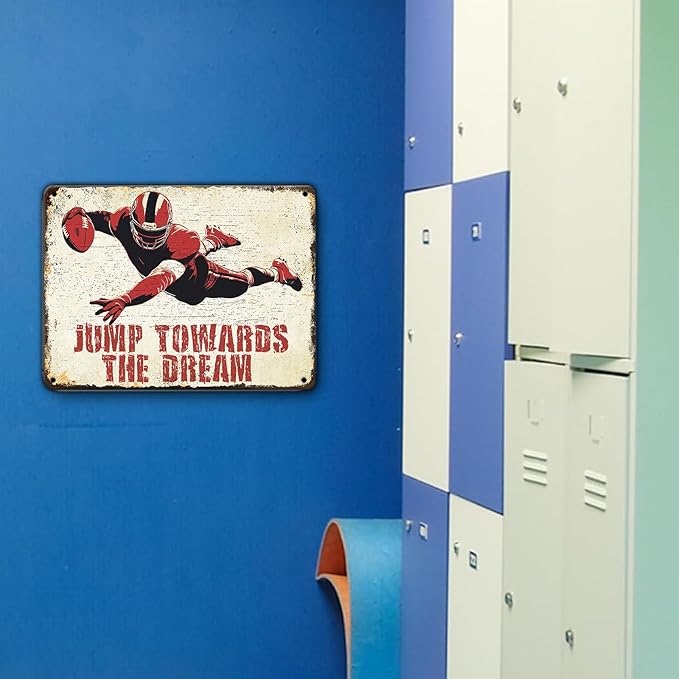 Play Football Art Painting Tin Sign Jump towards the dream Tin Sign for Bars Restaurants Hotels Club Coffee Man Cave 8x12 Inch