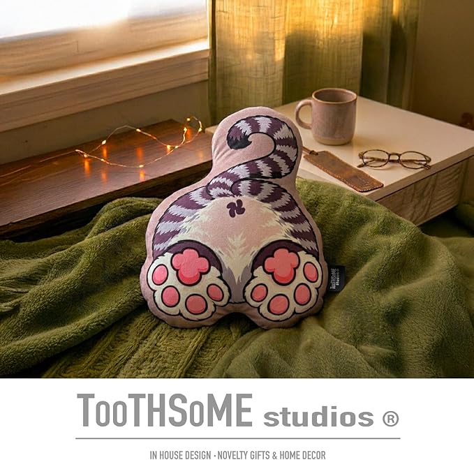 Toothsome Studios Tabby Cat Shape Butt Pillow, Polyester Cotton Stuffed Throw, Novelty Animal Design, Multi-Color, 12 Inches (GrayTabby)