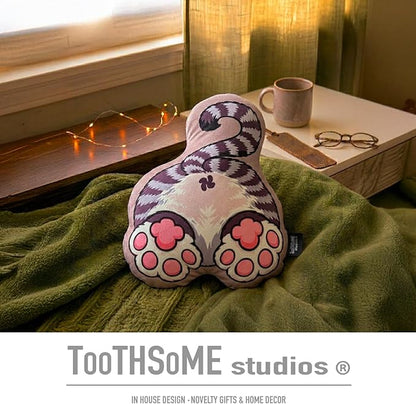 Toothsome Studios Tabby Cat Shape Butt Pillow, Polyester Cotton Stuffed Throw, Novelty Animal Design, Multi-Color, 12 Inches (GrayTabby)