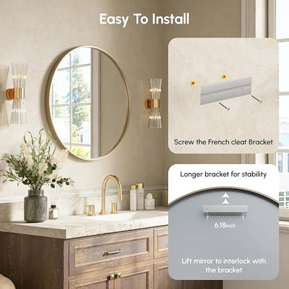 USHOWER Gold Bathroom Mirrors for Over Sink, 30 Inch Circle Mirror with Metal Frame, Wall Mirror for Vanity, Entryway, Living Room, Hallway and Bedroom Decor