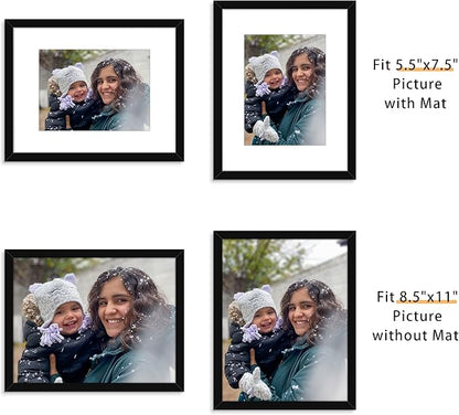 Picrit 8.5x11 Picture Frame Set of 12, Display 6x8 with Mat or 8.5 x 11 without Mat, Photo Frames for Wall Mounting or Table Top Display, Black