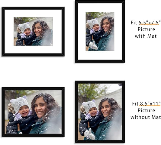 Picrit 8.5x11 Picture Frame Set of 12, Display 6x8 with Mat or 8.5 x 11 without Mat, Photo Frames for Wall Mounting or Table Top Display, Black