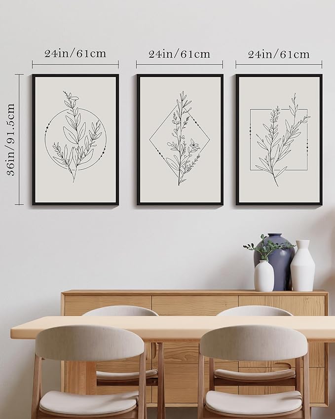 Drsoum Minimalist Flower Wall Art Vintage Wall Hanging Decor Botanical Prints Artwork for Bedroom Living Room Hallway 24x36in Black Framed
