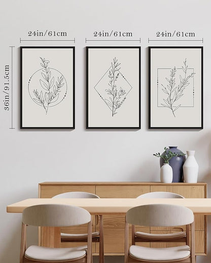 Drsoum Minimalist Flower Wall Art Vintage Wall Hanging Decor Botanical Prints Artwork for Bedroom Living Room Hallway 24x36in Black Framed