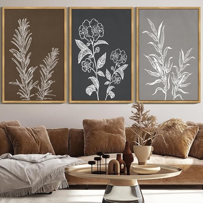 Drsoum Botanical Boho Vintage Flower Wall Art Framed Retro Floral Prints Wildflower Neutral Rustic Bohemain Artwork Kitchen Living Room Ready to Hang 24x36in Natural Framed