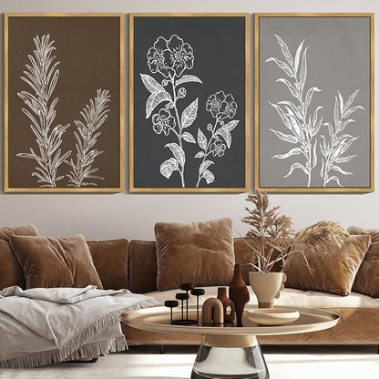 Drsoum Botanical Boho Vintage Flower Wall Art Framed Retro Floral Prints Wildflower Neutral Rustic Bohemain Artwork Kitchen Living Room Ready to Hang 24x36in Natural Framed