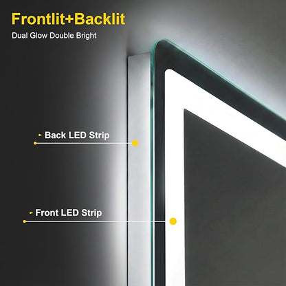 LED Bathroom Mirror with Lights - Anti-Fog, Dimmable, Backlit+Frontlit, 3 Color Light - 40"x30" Lighted Vanity Mirrors for Wall, Shatterproof Tempered Glass, Memory Function