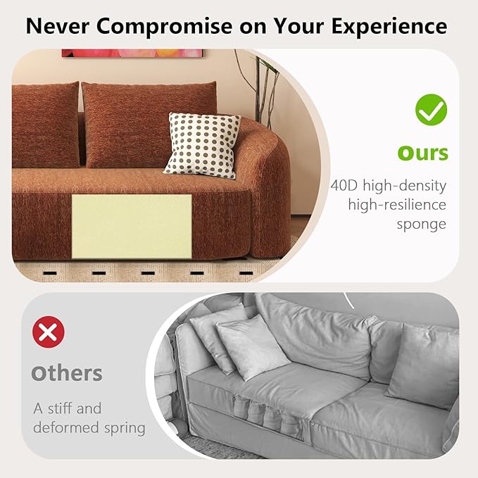 Settab 111" Modular Sectional Couches Luxury Modern Curved Back Sofa,Minimalist Comfy L-Shape Boneless Cloud Couch for Living Room Apartment,(Left Facing Chaise,Orange)