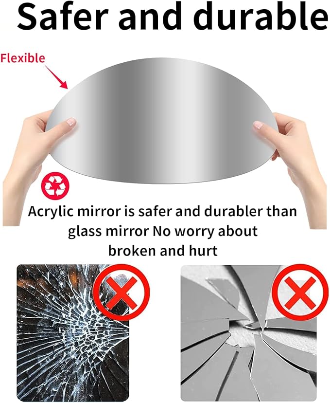 12'' Round Wall Mirror Tiles High Clear Reflecticon Self Adhesive Acrylic Mirror Sheets Circle Stickers for Bathroom, Bedroom, Door, Home Decor