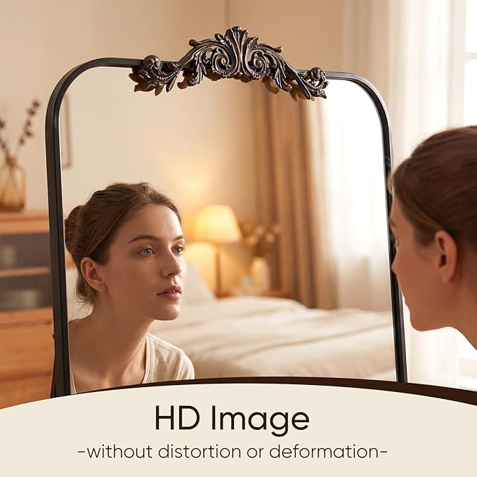 Antok Arched Full Length Mirror, 71"x32" Floor Mirror with Carved, Full Body Mirrors for HomeDecor, Standing/Halling Large Wall Mirror for Bedroom, Living Room, Cloakroom, Bronze, Luxury Style