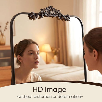 Antok Arched Full Length Mirror, 71"x32" Floor Mirror with Carved, Full Body Mirrors for HomeDecor, Standing/Halling Large Wall Mirror for Bedroom, Living Room, Cloakroom, Bronze, Luxury Style