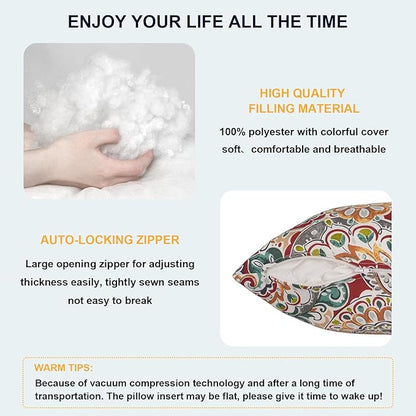 DYTXIII Pack of 2 Waterproof Outdoor Pillow with Inserts, 18x18 Square Patio Decorative Throw Pillow for Home,Sofa,Bench and Patio Furniture,Paisley Chilli
