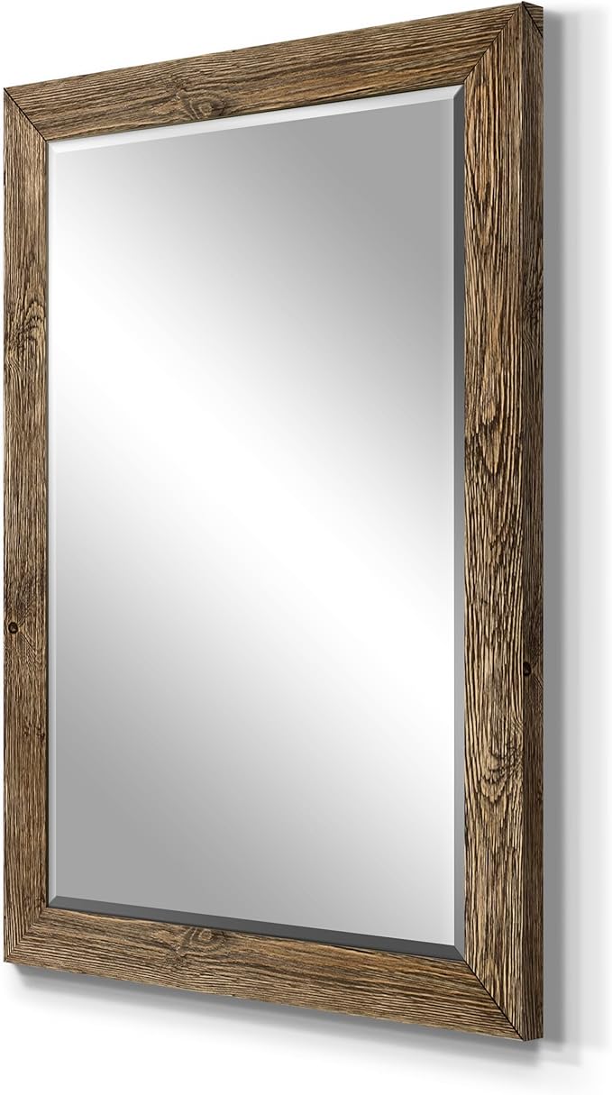Wexford Home Walnut Vanity Mirror Rectangular Barnwood Framed Wall Mirror for Home Decor, Vertical or Horizontal Hanging, 41x29