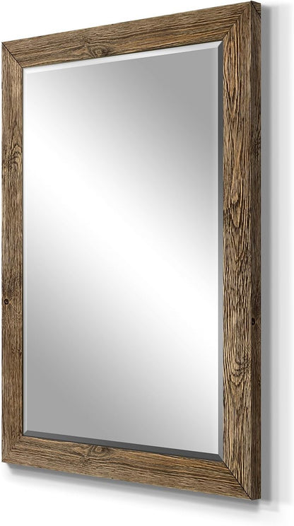 Wexford Home Walnut Vanity Mirror Rectangular Barnwood Framed Wall Mirror for Home Decor, Vertical or Horizontal Hanging, 41x29