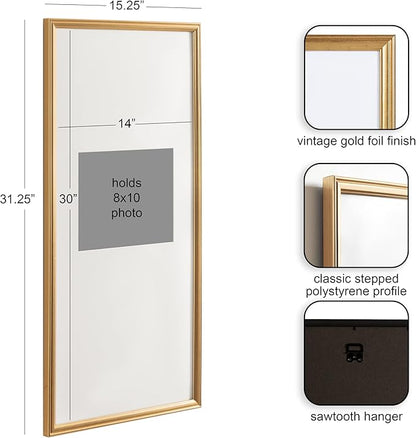 Kate and Laurel Adlynn Rectangular Panel Picture Frame Set of 2, 14 x 30 matted to 8 x 10, Gold, Modern Two-Piece Photo Frame Set for Gallery Wall Decor in Living Room Wall Display
