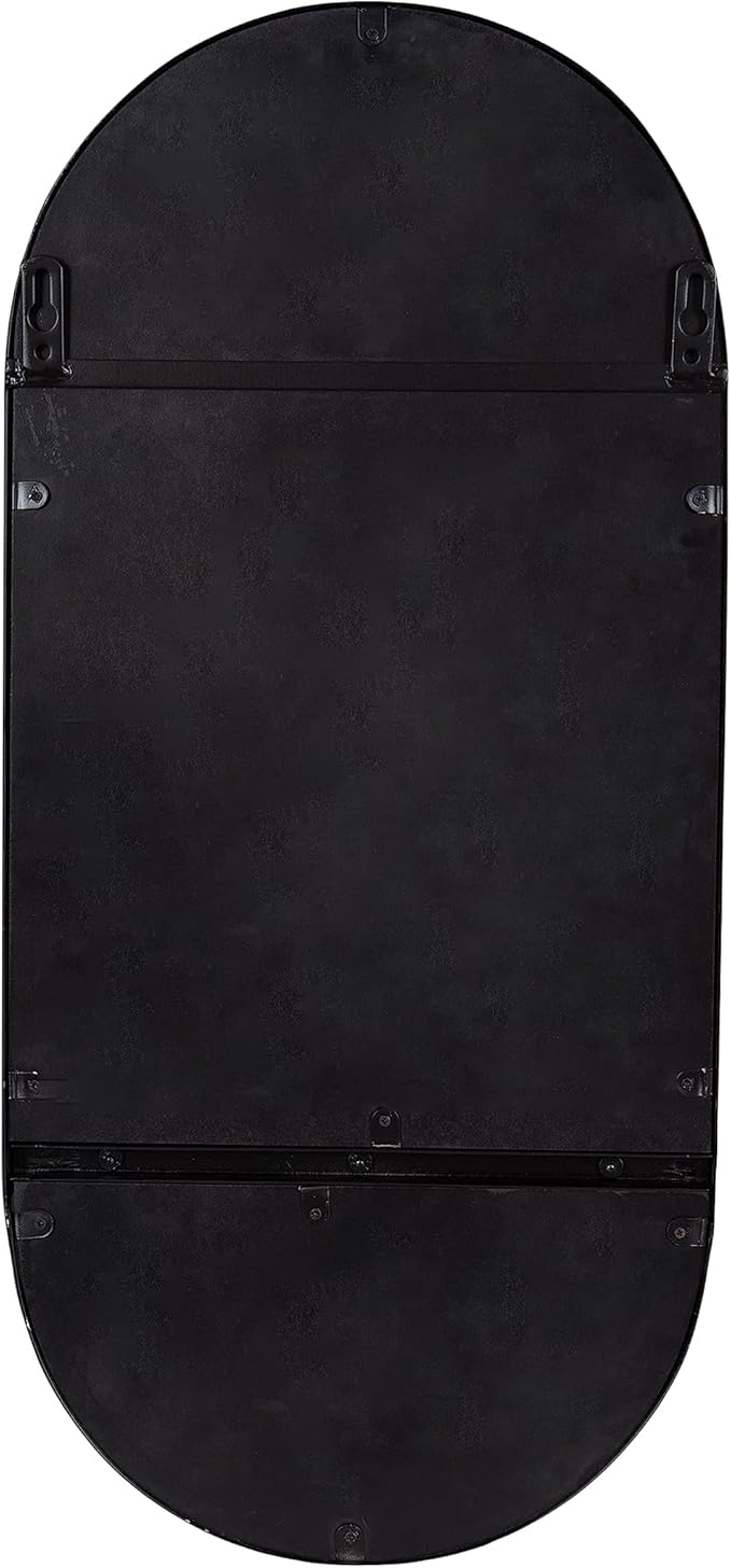 Kate and Laurel Estero Modern Metal Oval Mirror with Rounded Shelf; 11 x 25; Black; Decorative Contemporary Capsule Shelf Mirror for Storage and Display