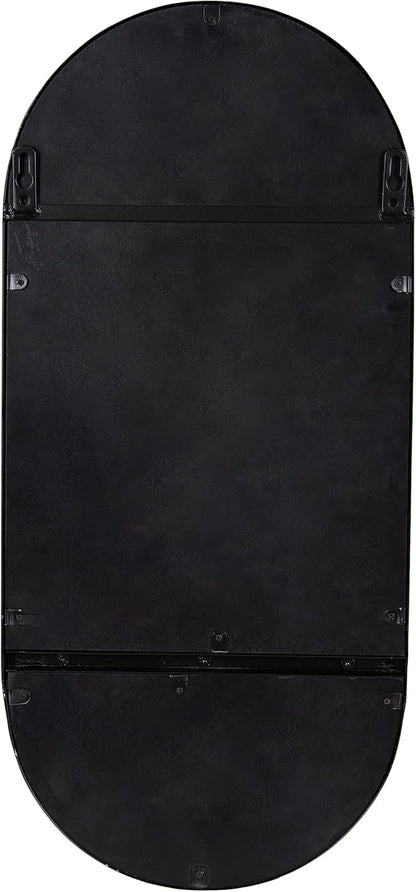 Kate and Laurel Estero Modern Metal Oval Mirror with Rounded Shelf; 11 x 25; Black; Decorative Contemporary Capsule Shelf Mirror for Storage and Display