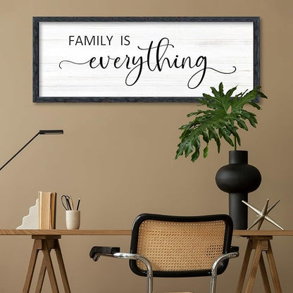 AuraPeak Family Is Everything Wall Decor Rustic Dining Room Sign for Horizontal Home Living Room Entryway Hallway Wood Hanging Plaque Wall Art Decoration (Black 40"×15")