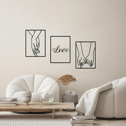 EDCIJB 3 Pcs Love Hands Minimalist Black Metal Wall Art Valentines Day Wall Decor Abstract Love Heart Black Couple Wall Art Decor for Bedroom Living Room
