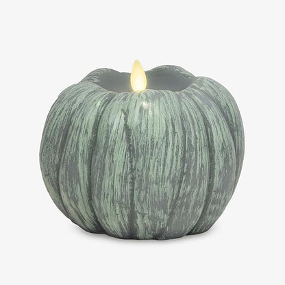 Luminara Pumpkin Figural Flameless Flickering Moving Flame LED Candle (5.25" x 4.5"), Smooth Real Unscented Wax, Time Function (Iceberg Green)